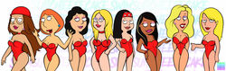  american_dad blonde_hair bonnie_swanson breasts brown_hair choker cleavage connie_d&#039;amico crossover dark-skinned_female dark_skin earrings eyeshadow family_guy female_only francine_smith hayley_smith lana_lockhart lips lipstick lois_griffin meg_griffin multiverse_meg nipples orange_hair pregnant red_lipstick redhead roberta_tubbs slender slender_waist swimsuit swimsuitcheesecake the_cleveland_show wide_hips 