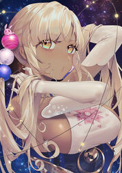  :o adjusting_hair backless_outfit belt breasts commentary dark-skinned_female dark_skin elbow_gloves female gloves hair_ornament halterneck highres hololive hololive_english large_breasts long_hair looking_at_viewer no_headgear planet_hair_ornament platinum_blonde_hair sideboob sidelocks sky solo space star_(sky) starry_sky starry_sky_print tsukumo_sana tsukumo_sana_(1st_costume) twintails underbust upper_body very_long_hair virtual_youtuber wenz white_gloves yellow_eyes 