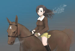  blush boots breath chi-hatan_military_uniform commentary_request female fog girls_und_panzer historical_connection historical_event historical_name_connection horse horseback_riding imperial_japanese_army iwo_jima jupiter_(horse) letters_from_iwo_jima military military_uniform name_connection nishi_kinuyo nishi_takeichi ocean pei_page real_life riding rule_63 shore skirt uniform water waves world_war_ii 