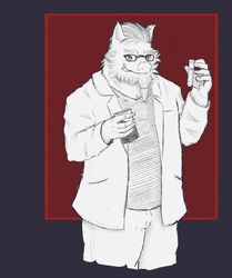  absurd_res anthro biped bottomwear clothing eyewear glasses hi_res humanoid_hands male mammal marsze5 oswin_(password) pants password_(visual_novel) shirt solo suid suina sus_(pig) topwear wild_boar 