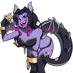  1:1 animal_humanoid anthro black_hair breasts breath_powers clothed clothing dragon dragon_humanoid elemental_manipulation ender_dragon female fire fire_breathing fire_manipulation hair humanoid jean_(minecraft) low_res microsoft minecraft mojang muds purple_body purple_skin solo tail xbox_game_studios 