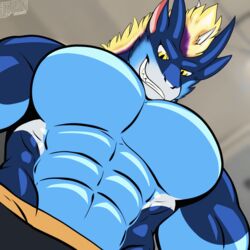  1:1 animated anthro barazoku bouncing_pecs dragon hi_res j450n2080 male muscular mythological_creature mythological_scalie mythology pecs pecs_meme reptile scalie short_playtime solo teryx_commodore 