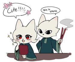  anthro blush brother_(lore) brother_and_sister_(lore) clothed clothing dialogue dialogue_box duo female flower fur heng_(nine_sols) male male/female mammal mirror nine_sols plant red_candle_games red_eyes sibling_(lore) sister_(lore) smile solarian speech_bubble text white_body white_fur yi_(nine_sols) yyang_gg 