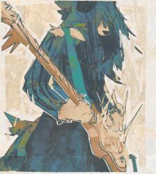  2024 ambiguous_gender biped blue_hair canid canine canis domestic_dog guitar hair long_hair mammal musical_instrument playing_guitar playing_music plucked_string_instrument slim_ambiguous slim_anthro solo squawq string_instrument 