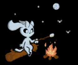  2024 anthro black_background black_sclera campfire candy codemeright1 colored dessert digital_media_(artwork) food full_moon guardian_spirit log male marshmallow microsoft moon moon_studios ori_(ori) ori_(series) outside roasting_marshmallow simple_background sitting_on_log solo tail white_body white_ears white_eyes white_tail wood xbox_game_studios 