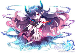  bags_under_eyes biting biting_own_thumb black_hair boots capura_lin cleavage_cutout clothing_cutout commentary_request complex_saga female fetal_position gem gloves gradient_hair horns hugging_own_legs leviathan_(complex_saga) long_hair looking_at_viewer multicolored_hair official_art pale_skin photoshop_(medium) pointy_ears red_eyes simple_background solo thumb_sucking white_background yujie_shenji 