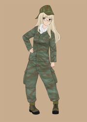  boots camouflage commentary_request female french_army glasses hat highres komii long_hair military military_uniform perrine_h._clostermann scarf solo strike_witches uniform world_witches_series 