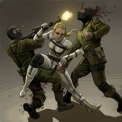  2boys ak-47 assault_rifle bad_deviantart_id bad_id balaclava battle blonde_hair blood bodysuit boots close_quarters_combat death female firing gun handgun headshot kalashnikov_rifle knife makarov_pm metal_gear_(series) metal_gear_solid_3:_snake_eater military military_uniform multiple_boys murder rifle sneaking_suit soldier the_boss tony_warne uniform weapon 