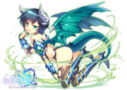  aqua_eyes armor armored_boots bikini_armor black_hair boots capura_lin commentary_request complex_saga copyright_name dragon_girl dragon_horns dragon_tail dragon_wings fafnir_(complex_saga) female finger_to_mouth gauntlets horns looking_at_viewer oerba_yun_fang official_art photoshop_(medium) short_hair simple_background solo tail thighhighs white_background wings yujie_shenji 