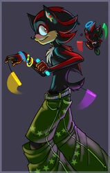  anthro atomicstoney beaded_jewelry beads belt black_body black_fur bottomwear chao_(sonic) character_chao clothing dark_chao duo eulipotyphlan fur glowstick glowsticking glowstringing happy heart_symbol hedgehog jewelry kandi_(jewelry) male mammal oversized_bottomwear oversized_clothing oversized_pants pants rave sega shadow_chao shadow_the_hedgehog sonic_the_hedgehog_(series) 