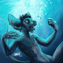  1:1 2014 4_fingers anthro asphyxiation athletic athletic_anthro athletic_male blue_theme bone bubble cool_colors cornish_rex digital_media_(artwork) digital_painting_(artwork) domestic_cat drowning ear_piercing eyebrow_piercing facial_hair facial_piercing fangs fastener felid feline felis fingers front_view gauged_ear grey_(sayuncle) hair hairless half-length_portrait humanoid_hands industrial_piercing light lip_piercing long_tail looking_up low-angle_view male mammal navel nose_piercing nose_ring nude open_mouth panicking peril piercing pin_(fastener) portrait raised_leg rex_(cat) ring_piercing safety_pin sayuncle shaded short_hair sideburns signature skull snakebite_piercing soft_shading solo tail tattoo teeth underwater water whiskers wide_eyed yellow_sclera 