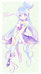  adapted_costume alternate_form alternate_hairstyle ballet_slippers bare_shoulders blue_eyes blue_hair blue_skirt brooch character_name choker commentary_request cure_princess cure_princess_(sherbet_ballet) female full_body gem green_background hair_bun haori_(ki-na-ri) happinesscharge_precure! heart heart_brooch heart_hair_bun jewelry long_hair magical_girl plantar_flexion precure shirayuki_hime simple_background single_hair_bun skirt smile solo tareme very_long_hair wing_brooch 