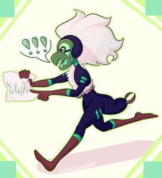  1_eye absurd_res alien alien_humanoid animal_humanoid arthropod arthropod_abdomen arthropod_humanoid beak cartoon_network centipeetle corrupted_gem female gem_(species) hair hi_res humanoid insect_humanoid insects kippersinart nephrite_(gem_species) open_mouth paper solo steven_universe white_hair 