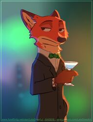  anthro bow_(feature) bow_tie canid canine clothing cocktail_glass container cup disney drinking_glass fox fur glass glass_container glass_cup green_eyes hi_res letodoesart male mammal nick_wilde orange_body orange_fur red_fox solo suit tan_body tan_fur true_fox zootopia 