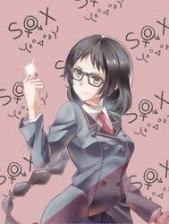  black_hair female glasses kajou_ayame shimoneta_to_iu_gainen_ga_sonzai_shinai_taikutsu_na_sekai simple_background solo 