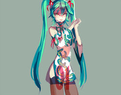  bad_id bad_pixiv_id china_dress chinese_clothes detached_sleeves dress dugong_(jinjuok0909) female green_eyes green_hair hatsune_miku headset long_hair project_diva_(series) project_diva_f solo suigyoku_(module) thighhighs twintails very_long_hair vocaloid world&#039;s_end_dancehall_(vocaloid) 