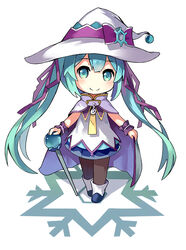  black_legwear blush boots chibi cloak cloak_lift commentary female full_body hair_ribbon hat hatsune_miku holding holding_wand lino-lin long_hair looking_at_viewer magical_girl necktie photoshop_(medium) purple_ribbon ribbon simple_background skirt smile snowflake_hat_ornament snowflakes solo standing suki!_yuki!_maji_magic_(vocaloid) treble_clef twintails vocaloid wand white_background white_cloak white_hat witch_hat yellow_necktie yuki_miku yuki_miku_(2014) 