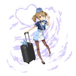  alpha_transparency augma bad_id blue_hat brown_eyes brown_hair brown_pantyhose female full_body hair_between_eyes hat highres kerchief looking_at_viewer luggage miniskirt official_art pantyhose pencil_skirt rolling_suitcase short_hair short_sleeves silica skirt smile solo sparkle standing suitcase sword_art_online sword_art_online_the_movie:_ordinal_scale transparent_background twintails v 