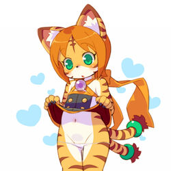  :o animal_ears bad_id bad_pixiv_id cat_ears cat_tail clothes_lift cowboy_shot female flat_chest furry furry_female green_eyes heart kotorahime_neneko lowleg lowleg_panties mizuki_kotora multiple_tails navel orange_hair panties shinrabanshou skirt skirt_lift solo tail tiger_girl tiger_stripes underwear white_panties 