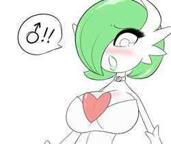  ! 1boy artist_request blush breast_padding breasts bright_pupils choker crossdressing dress eyelashes gardevoir green_eyes green_hair green_lips jewelry large_breasts lipstick makeup male_focus mars_symbol mega_gardevoir mega_pokemon necklace nose_blush one_eye_closed open_mouth otoko_no_ko pokemon pokemon_(creature) sealguy simple_background solo source_request speech_bubble spoken_exclamation_mark spoken_mars_symbol swept_bangs teardrop upper_body wedding_dress white_background white_dress white_pupils 