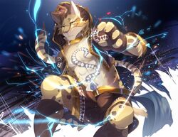  2018 abs anthro clothing clouded_leopard countershading felid fur hi_res hoodie likulau male mammal muscular muscular_anthro muscular_male nekojishi nekojita pantherine solo spots studio_klondike tattoo topwear 