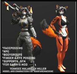  3d_(artwork) absurd_res anthro bikini black_body black_fur black_hair canid canine clothing digital_media_(artwork) english_text female female_anthro fox fur garry&#039;s_mod grey_background hair hi_res mammal military model multicolored_body multicolored_fur orange_body orange_fur ranged_weapon red_eyes rocket_launcher simple_background soldier solo source_filmmaker_(artwork) stripes swimwear text warfare_machine warfare_yennsee warfaremachine warrior weapon white_body white_fur yennsee_miller 