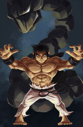  barefoot black_hair elite_four manly muscle onix pokemon polyacryla shiba_(pokemon) topless 