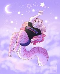  2019 anthro cartoon_network clothing cloud digital_media_(artwork) felid female hair hi_res mammal marzipan_(spottedtigress) moon pantherine shaded solo star steven_universe tiger tiggybloom 