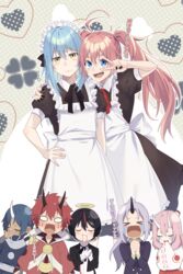  &gt;_&lt; 1other 3boys 3girls :3 \||/ absurdres ahoge alternate_costume androgynous apron benimaru_(tensei_shitara_slime_datta_ken) black_horns black_nails black_ribbon blood blood_from_mouth blue_eyes blue_hair brother_and_sister closed_eyes collared_shirt commentary_request crying dark-skinned_male dark_blue_hair dark_skin demon_boy diablo_(tensei_shitara_slime_datta_ken) enmaided frilled_apron frills gloves halo hand_on_another&#039;s_shoulder hand_on_own_hip highres horns japanese_clothes long_hair long_sleeves looking_at_viewer maid maid_apron maid_headdress medium_hair milim_nava multicolored_hair multiple_boys multiple_girls neck_ribbon nosebleed oerba_yun_fang oni oni_horns own_hands_clasped own_hands_together pink_hair ponytail puffy_short_sleeves puffy_sleeves purple_hair red_hair red_ribbon ribbon ribbon-trimmed_sleeves ribbon_trim rimuru_tempest shion_(tensei_shitara_slime_datta_ken) shirt short_sleeves shuna_(tensei_shitara_slime_datta_ken) siblings single_horn skin_fang solid_oval_eyes souei_(tensei_shitara_slime_datta_ken) ss023xx streaked_hair sweatdrop tensei_shitara_slime_datta_ken translation_request two_side_up v_over_eye white_apron white_gloves white_horns white_shirt wide_sleeves wing_collar 