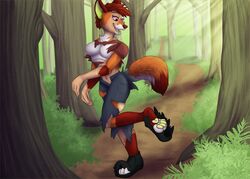  2017 4_toes 5_fingers anthro breasts brown_hair brown_nose brown_tail_tip canid canine clothing day digital_media_(artwork) dipstick_tail eyelashes featureless_breasts feet female fingers forest fox fur green_pawpads hair human_to_anthro lara_(daniel156161) light light_beam looking_back looking_down mammal markings medium_breasts multicolored_body multicolored_fur multicolored_tail open_mouth open_smile outside pawpads pink_eyes plant recurrent red_fox short_hair smile solo species_transformation sunbeam sunlight tail tail_markings toes torn_clothing transformation tree true_fox white_body white_fur 