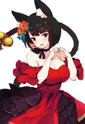  :d animal_ear_fluff animal_ears azur_lane bare_shoulders bell black_choker black_hair black_tail breasts cat_ears cat_girl cat_tail choker cleavage colored_inner_hair female flower hair_flower hair_ornament hands_up heart heart_hands jingle_bell large_breasts mismatched_eyebrows multicolored_hair oerba_yun_fang official_alternate_costume orange_flower pink_hair red_eyes short_hair simple_background skin_fang smile solo tail tail_bell tail_ornament tail_raised two-tone_hair white_background yamashiro_(azur_lane) yamashiro_(dressy_black_cat)_(azur_lane) youhei_64d 