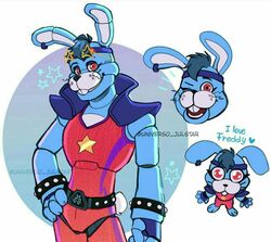  accessory animatronic anthro blue_body bracelet buckteeth chibi digital_media_(artwork) ear_piercing eyelashes eyewear eyewear_on_head five_nights_at_freddy&#039;s five_nights_at_freddy&#039;s:_security_breach_ruin glamrock_bonnie_(fnaf) glasses glasses_on_head headband jewelry lagomorph leporid machine male mammal one_eye_closed piercing rabbit red_eyes robot scottgames shaded simple_background simple_shading solo spiked_bracelet spikes star teeth unknown_artist watermark whiskers white_background wink 