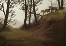  2020 ambiguous_gender black_border border canid canine canis day detailed_background digital_media_(artwork) duo feral forest grass mammal oneminutesketch outside plant smile tree wolf 