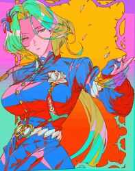  aqua_hair belt black_dress boutonniere breasts buttons cowboy_shot dress female fingerless_gloves flower gloves green_eyes hair_flower hair_ornament isolde_(zenless_zone_zero) jewelry large_breasts long_hair long_sleeves looking_at_viewer mizu_cx mole mole_on_cheek nail_polish necklace offering_hand petals rose rose_petals solo thorns white_flower white_rose zenless_zone_zero 