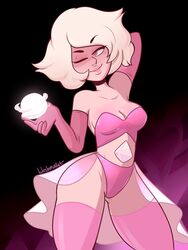  1girls arm_behind_head ass blushmallet breasts cleavage color curvy diamond_authority dress female female_only gem_(species) hips long_gloves milf no_panties pink_diamond_(steven_universe) pink_eyes pink_hair pink_skin pinup plain_background seductive short_hair solo steven_universe stocking thighhigh_socks thighhighs wink 