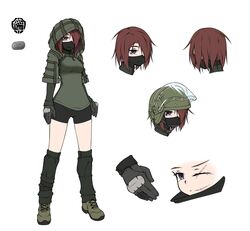  armedshipyard bike_shorts black_gloves black_shorts escape_from_tarkov female full_body gloves green_hoodie hair_over_one_eye helmet highres hood hoodie long_sleeves mask medium_hair mouth_mask multiple_views original purple_eyes red_hair reference_sheet scar scar_across_eye scar_on_face scar_on_mouth shoes short_shorts shorts simple_background socks white_background 