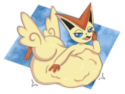  4:3 ambiguous_gender butt_wings feral fully_inside generation_5_pokemon hi_res legendary_pokemon nintendo pokemon pokemon_(species) same_size_vore solo stomach_bulge victini vore wings zdoah 