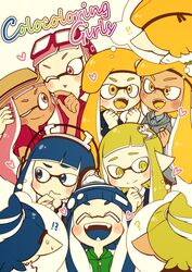  ! !! !? 3boys 6+girls ;) ;p ? army-kun_(splatoon) bad_id bad_pixiv_id beret blazer-chan_(splatoon) blonde_hair blue_eyes blue_hair blue_hat blue_tongue blush bobble-chan_(splatoon) bobblehat closed_eyes colored_tongue commentary_request cover cover_page dark_skin doujin_cover dress_shirt english_text fangs forge-chan_(splatoon) glasses-kun_(splatoon) hair_ornament happamushi hat headphone-chan_(splatoon) headphones heart hood hoodie inkling inkling_boy inkling_girl inkling_player_character light_smile long_hair multiple_boys multiple_girls octoglasses-chan_(splatoon) one_eye_closed open_mouth orange_eyes orange_hair orange_hat orange_tongue pink_eyes pink_hair pink_shirt pointy_ears raised_eyebrow rider-kun_(splatoon) sailor_white-chan_(splatoon) school_uniform shirt smile splatoon_(manga) splatoon_(series) straw-chan_(splatoon) sweatdrop thought_bubble tongue tongue_out wavy_mouth yellow_eyes 