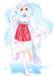  commentary_request female highres japanese_clothes long_hair original photoshop_(medium) red_eyes setona_(daice) solo twintails white_hair 