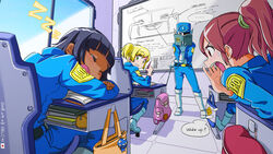  ... 3girls artist_name black_hair blue_eyes blush book brown_eyes brown_hair chair charm_(object) classroom closed_eyes commentary dark-skinned_female dark_skin dated day del-chan desk english_commentary english_text eyes_(nuclear_throne) gloves green_eyes highres holding holding_book holding_pencil indoors inspector_(nuclear_throne) japanese_flag looking_at_another looking_back multiple_girls nuclear_throne office_chair open_book open_mouth pencil pencil_case photoshop_(medium) pointer ponytail profile rogue_(nuclear_throne) school_desk short_hair sitting sleeping snow_tank speech_bubble spoken_ellipsis standing sweatdrop swivel_chair thought_bubble twintails uniform white_gloves window zzz 