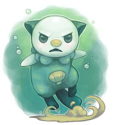  air_bubble black_eyes bubble commentary_request fangs frown full_body no_humans oshawott pokemon pokemon_(creature) sand solo swimming twarda8 underwater watermark web_address 