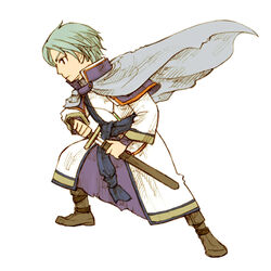  1boy cape commentary_request fire_emblem fire_emblem:_the_blazing_blade grey_hair male_focus photoshop_(medium) renault_(fire_emblem) rio-sout simple_background solo sword weapon white_background 