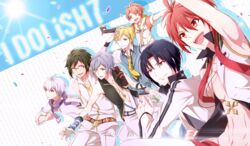  6+boys ;) arm_up armpits belt black_hair blonde_hair buta_koma commentary_request copyright_name elbow_gloves fingerless_gloves gloves green_hair grey_eyes idolish7 idolish7_(idolish7) izumi_iori izumi_mitsuki male_focus multiple_boys nanase_riku necktie nikaido_yamato one_eye_closed open_clothes open_vest orange_eyes orange_hair osaka_sougo outstretched_arms purple_eyes red_eyes red_hair rokuya_nagi smile vest white_hair yellow_necktie yotsuba_tamaki 