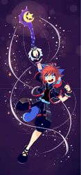  .//project_tiger gradient gradient_background hood hoodie kingdom_hearts kingdom_hearts_iii midair projecttiger solo sora_(kingdom_hearts) weapon 