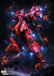  alpha_azieru beam_rifle char&#039;s_counterattack character_name commentary_request damaged debris energy_beam energy_gun explosion funnels_(gundam) gundam holding holding_weapon lefthand mecha no_humans photoshop_(medium) planet realistic robot sazabi science_fiction space star_(sky) thedurianart thrusters weapon 