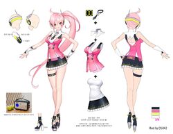  antennae artist_name ass bare_shoulders black_skirt blue_eyes breasts character_sheet check_translation concept_art from_behind headgear headphones headset high_heels highres korean long_hair looking_at_viewer medium_breasts nail_polish necktie number outstretched_arm pink_hair pink_nails ponytail radio reference_sheet see-through side_ponytail simple_background skirt smile soo_kyung_oh source_request star tattoo thigh_strap translation_request uni_(vocaloid) very_long_hair vocaloid white_background wrist_cuffs 