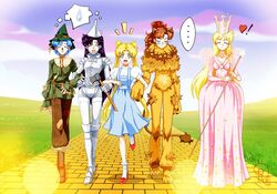  ! ... 5girls :d aino_minako animal_costume animal_ears axe bishoujo_senshi_sailor_moon blonde_hair blue_eyes blue_hair breasts brown_hair cleavage closed_eyes cosplay cowardly_lion cowardly_lion_(cosplay) crown dorothy_gale dorothy_gale_(cosplay) double_bun drachea_rannak dress glinda glinda_(cosplay) gold_crown good_witch_of_the_north good_witch_of_the_north_(cosplay) hair_bun hat heart hino_rei holding holding_axe kino_makoto lion_costume locked_arms long_hair medium_breasts mizuno_ami multiple_girls open_mouth parody pointed_crown ponytail purple_hair scarecrow_(twooz) scarecrow_(twooz)_(cosplay) shared_thought_bubble short_hair smile spoken_ellipsis spoken_sweatdrop staff sweatdrop tail tall_crown the_wizard_of_oz thought_bubble tin_man tin_man_(cosplay) tsukino_usagi twintails very_long_hair weapon whiskers 