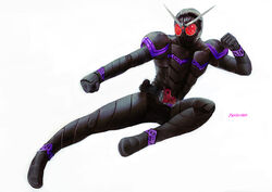  1boy antennae armor belt bodysuit commentary_request flying_kick helmet kamen_rider kamen_rider_joker kamen_rider_w kicking lost_driver male_focus pauldrons photoshop_(medium) red_eyes rider_kick shoulder_armor solo steven_mack 