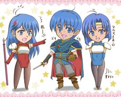  1boy 2girls :d :o ahoge anger_vein armor armored_dress blue_eyes blue_hair blush breastplate dress fire_emblem fire_emblem:_monshou_no_nazo headband katua katua_(fire_emblem) long_hair marth marth_(fire_emblem) multiple_girls nintendo open_mouth pantyhose polearm sheeda sheeda_(fire_emblem) short_dress short_hair smile spaulders spear sweatdrop sword tears translation_request weapon 