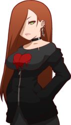  alternate_costume bad_id bad_tumblr_id breasts brown_hair choker ear_piercing earrings female freckles gravity_falls green_eyes hair_over_one_eye hands_in_pockets heart jewelry large_breasts long_hair makeup mike_inel piercing pink_lips reverse_falls_(gravity_falls) solo torn_clothes transparent_background wading wendy_corduroy 